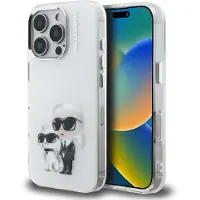 Karl Lagerfeld IML Aquarelle Karl & Choupette & Logo-etui til iPhone 16 Pro Max – hvit