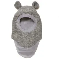 Huttelihut Balaclava - Ull/Bomull - 2-lags - Plys - Medium+ Grey - - 0-1 år (50-80) - Balaclava - dobbel