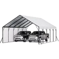 Vevor Robust metallcarport, 5,8 x 7,45 x 3,77 m utendørs carport med solid ramme og tak, garasjeskjerm med avtakbare sidevegger, flerbruks bilskur for pickup, båt, lastebiler og traktorer