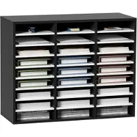 Vevor 27 roms litteraturorganisator i tre, justerbare hyller, postsenter av middels tett fiberplate, oppbevaring til kontor, hjemmeskole for filer, dokumenter, papirer, blader, svart + hvit