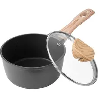 Vevor 1,5 QT kasserolle, nonstick-kasserolle med herdet glasslokk, multifunksjonell sauskjele med avtakbart håndtak, kasserolle for liten kjøkkenkoker med belegg, induksjonskompatibel, svart