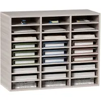 Vevor 27 roms litteraturorganisator i tre, justerbare hyller, postsenter i middels tett fiberplate, oppbevaring til kontor, hjemmeskole for filer, dokumenter, papirer, magasiner, grå