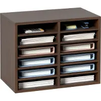 Vevor litteraturarrangører, kontorpostkasse med 12 rom og justerbare hyller, litteratursorterer i tre, 20,4 x 12 x 16,1 tommer for kontor, hjem, klasserom, postromsorganisering, EPA-sertifisert brun