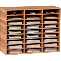 Vevor 27 roms litteraturorganisator i tre, justerbare hyller, postsenter av middels tett fiberplate, oppbevaring til kontor, hjemmeskole for filer, dokumenter, papirer, magasiner, hvit