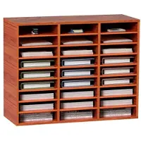 Vevor 27 roms litteraturorganisator i tre, justerbare hyller, postsenter av middels tett fiberplate, oppbevaring til kontor, hjemmeskole for filer, dokumenter, papirer, blader, brun