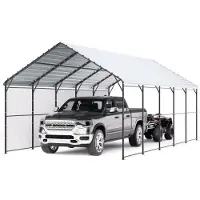 Vevor kraftig metallcarport, 13' x 26' utendørs carport med galvanisert stålramme og tak, biltelt og garasjeskjerm med avtakbare sidevegger, flerbruks billy for pickup, båt, bil og traktorer