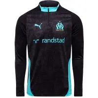 Puma Olympique de Marseille Training Quarter-Zip Top Youth, Clothing, Black/Aqua, 5-6Y