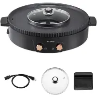 Vevor Varmgryte med grill, 1800W 2-i-1 elektrisk røykfri grill og varmgryte, koreansk BBQ Shabu Shabu-varmgryte med separat dobbel temperaturkontroll, non-stick-panne, for 2-8 personer familiemiddag