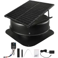 Vevor Takloftsavtrekksvifte, 50W smart solcelledrevet takventilasjonsvifte med termostat, fjernkontroll, 3000 CFM luftstrøm innebygd røyksensor med automatisk stopp for kjøling og avfukting