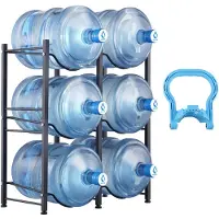 Vevor 3-etasjes vannkanneholder, 5-gallons vannflaskeholder, dobbel rad vannflaskestativ for 6 flasker, kraftig vannkannestativ for kjøkken, kontor, stue, svart