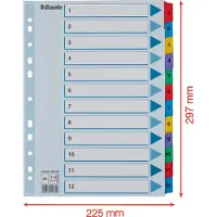 Esselte - Inndeler - 12 deler - fortrykt: 1-12 - for A4 (210 x 297 mm) - med fliker