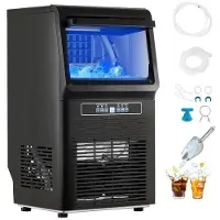 Vevor kommersiell ismaskin, 80lbs/24T ismaskin med 12lbs lagringskapasitet, 36 isbiter på 15 minutter, LED digitalt display frittstående selvrensende for bar kontor restaurant