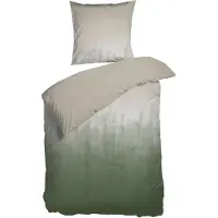 Nordisk tekstil Grønt sengetøy 140x200 cm - Faded sengesett i grønn og sand - 100% GOTS økologisk bomullssatin - Horisont - sengetøy