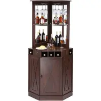 Vevor Hjørne industribarskap, vinbord for brennevin og glass, skjenkbuffetskap med glassholder, frittstående gårdshus tre kaffebarskap for stue, hjemmebar, svart valnøtt