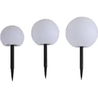 LINDBY LED-solcellelamper Lago, sett med 3, kuler, jordspyd, hvit