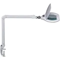 MAUL LED-lupelampe MAULcrystal, hvit, klemme, dimbar