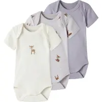 Name it Bodyer k/e - Noos - NbfBody - 3-pack - Lilac Marble/W/Je - - 2 år (92) - Kortermet body