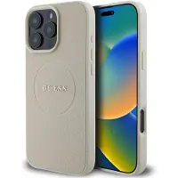 GUESS MagSafe-etui med kornet gullring for iPhone 16 Pro Max - Beige