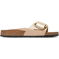 Birkenstock for woman. 1026496 Leather Madrid Big Buckle Sandals (Narrow Fit) beige (42), Flat, None, Casual