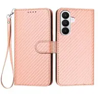 Mtp Products Samsung Galaxy S26 Pro Premium lommebokveske med stropp - karbonfiberstruktur - Karbonrosa