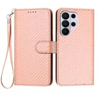 Mtp Products Samsung Galaxy S26 Ultra Premium lommebokveske med stropp - karbonfiberstruktur - Karbonrosa