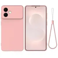 Mtp Products Samsung Galaxy S26 Edge Flytende silikon-deksel med håndstropp - Rosa