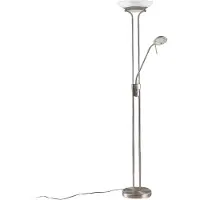 LINDBY LED-gulvlampe Yveta, nikkelfarget, leselampe, dimbar
