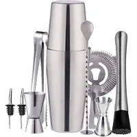 INF Sett for bartending med dobbel shaker 750ml i rustfritt stål, 10 redskaper