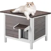 Vevor utendørs kattehus værbestandig, ly for villkatter for flere katter, utendørs trekatte- og kaninhus med allsidig skumisolasjon, åpent tak, PVC-dørklaffer, 24" L x 20" B x 21" H