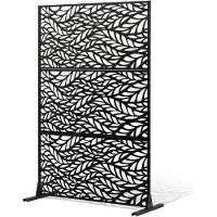 Vevor Metallskjerm, 113 cm B x 183 cm H, Utendørsskjermer og paneler, Frittstående utendørs skillevegg med stativ, Dekorativt hagegjerde i stål med 3 paneler for balkong, terrasse, innendørsrom, svart