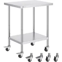 Vevor arbeidsbord i rustfritt stål 24 x 30 x 38 tommer, med 4 hjul, 3 justerbare høydenivåer, kraftig arbeidsbord for matlaging for storkjøkken, restaurant, sølvfarget