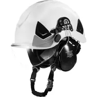 Vevor industriell vernehjelm, ANSI/ISEA Z89.1-godkjent ABS-hjelm med visir og øreklokker, 6-punkts skralleoppheng, justerbar ventilert hjelm for menn og kvinner, for utendørs byggearbeidstøy