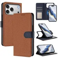 Mtp Products iPhone 17 Pro Max avtakbar lommebokveske med MagSafe, RFID-beskyttelse og håndrem - brun / blå