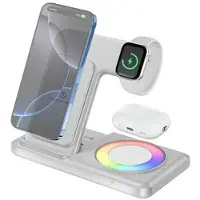 Mtp Products Q50D 4-i-1 sammenleggbar trådløs lader med RGB-omgivelseslys - 15W - Hvit