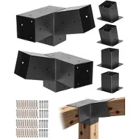 Vevor Pergola-sett, 4x4 tommers 3-veis skrå braketter for 92 x 92 mm trebjelker i faktisk størrelse, 2-pakning pergolabrakater med 2 stolpebaser og 2 veggfestebaser, for utendørs pergolaer, lysthus, s