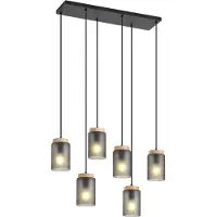 QAZQA Moderne pendellampe svart med tre og matt grått glass 6-lys - Umbra