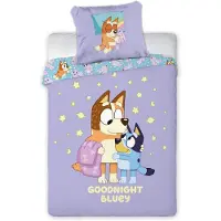 BrandMac Bluey sengetøy - 100 % bomull - Junior sengetøy 100x140 cm - Godnatt Bluey - Lilla