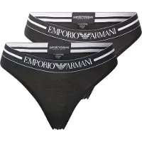 Emporio Armani for woman. EW000406_AF19023 Set of 2 organic knit Brazilian panties with black logo band (M), Homewear, Cotton