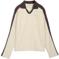 Puma T7 Relaxed Long Sleeve Polo Women, Clothing, Alpine Snow/Chocolate Brown, S