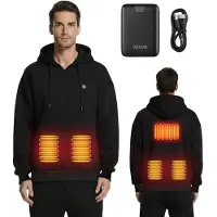 Vevor varmegenser med hettegenser for menn og kvinner, varmejakke unisex med 7,4V 16000mAh oppladbar powerbank-pakke, 5 varmesoner, 3 temperaturnivåer, 4–8 timers varme, for vintercamping utendørs, sv