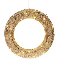 Wellhome Gull Champagnefarget Julekrans Med 30 Varmhvite Led-lys 40 Cm