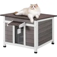 Vevor Utendørs kattehus værbestandig, ly for villkatter for flere katter, utendørs trekatt- og kaninhus med vindu, åpent tak og PVC-dørklaffer, 61 cm L x 53 cm B x 48 cm H