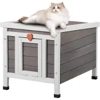Vevor Utendørs kattehus værbestandig, ly for villkatter for flere katter, utendørs trekatt- og kaninhus med PVC-dørklaffer og åpent tak, 51,5 cm L x 43,5 cm B x 43,5 cm H