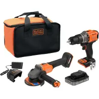Black & Decker Rinkinys COMBO: Suktuvas - gręžtuvas smūginis + kampinis šlifuoklis 115 mm 18 V , 2,5 Ah, Juodas & Decker [BCK24E1SB-QW] + bidon Dovana