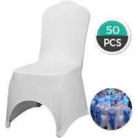 Vevor Stretch Spandex Sammenleggbare Stoltrekk, Universalmontert Buet Fronttrekk, Avtakbare Vaskbare Beskyttende Sliptrekk, For Bryllup, Ferie, Bankett, Fest, Feiring, Spisestue (50 STK Hvit)