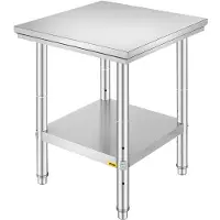 Vevor forberedelsesbord i rustfritt stål, 24 x 24 x 31 tommer, 340 kg lastekapasitet, kraftig metallarbeidsbord med 3 justerbare høydenivåer, kommersiell arbeidsstasjon for kjøkken, garasje, restauran