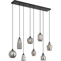 QAZQA Art Deco pendellampe svart med røykglass 8-lys - Hanne