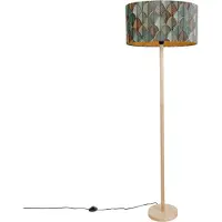 QAZQA Gulvlampe i tre med oval fløyelsskjerm bladmotiv 50 cm – Mels