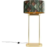 QAZQA Gulvlampe i messing med bladmotiv, oval skjerm og gullinteriør 35 cm – Thijmen