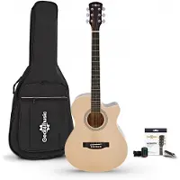 Gear4Music Single Cutaway Akustisk Gitar & Tilbehørspakke fra Naturell